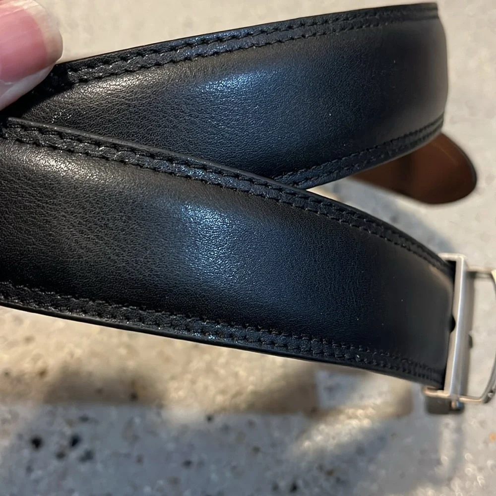 DICKIES REVERSIBLE LEATHER BELT BLK BRO WITH BRUSHED SILVER HARDWARE SIZE 46-48
